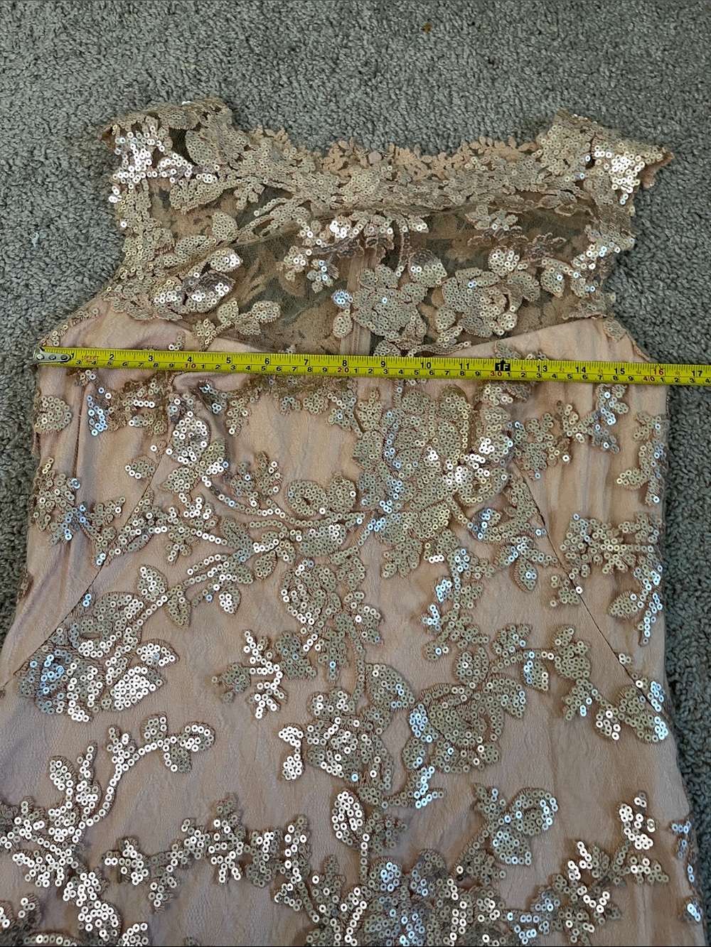 Tadashi Shoji Blush Champagne Sequined Lace Overlay Cocktail Formal Dress 8 - Picture 2 of 7